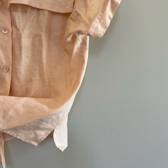 Saks Fifth Avenue Vintage 100% Linen Button-Up Short Sleeved Peach Blouse, 8 - Picture 3 of 5